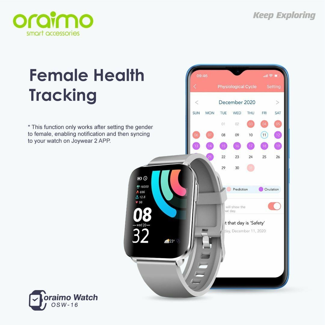 Oraimo Silver Edition Smartwatch Female Health Tracker